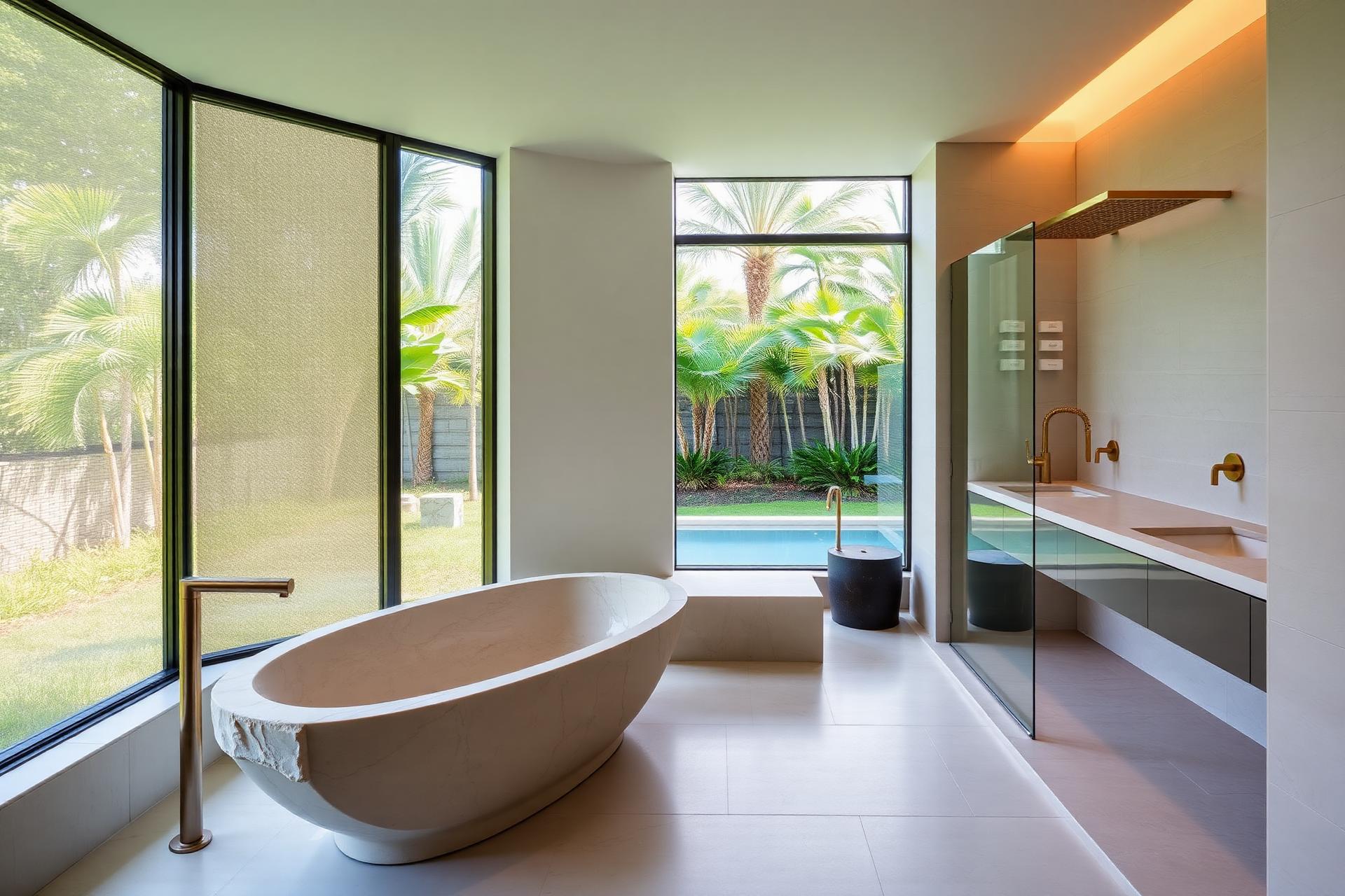 Salón elegante con sofá verde y madera de roble